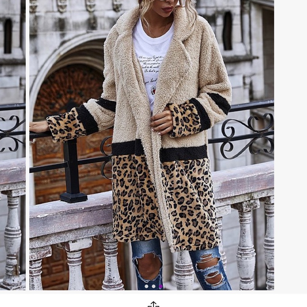 Fleece unlined cardigan in camel leopard colors, xl